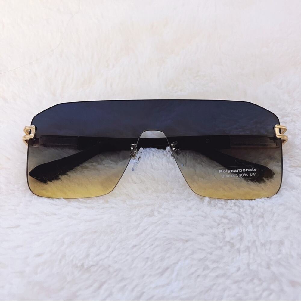 Sadie Teal & Brown Oversized Rimless Flat-Top Sunglasses